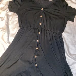 button front v-neck dress